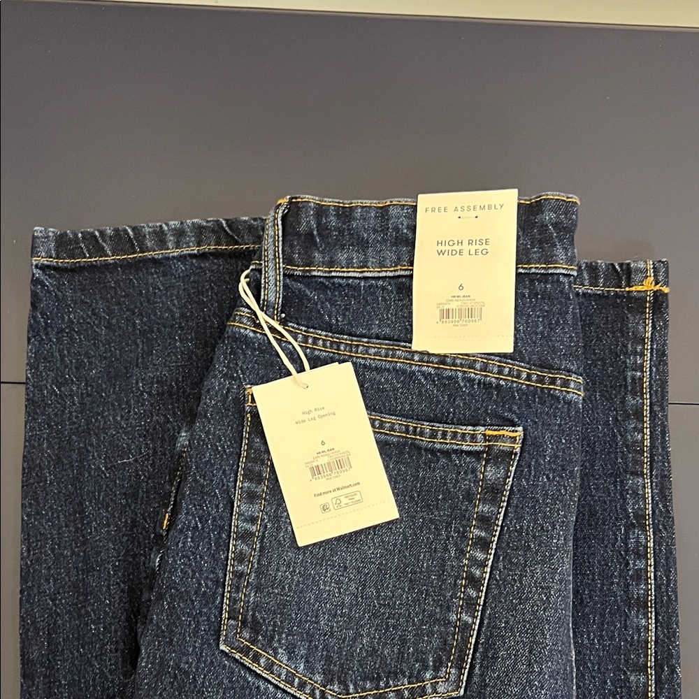 Women's Free Assembly High Rise Wide Leg Jeans - Dark Blue Size 6
